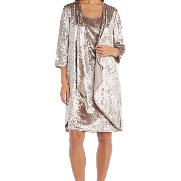 Two-Piece Crushed Velour Jacket Dress - Picture 1 of 11